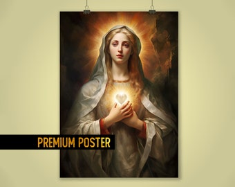 Impresión artística del Inmaculado Corazón de María - Arte renacentista italiano, Sagrado Corazón de la Virgen María - Don espiritual celestial - Póster de alta calidad