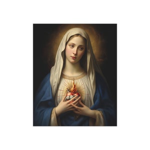 Immaculate heart of Mary Poster , Italian Renaissance Art , Virgin Mary sacred heart , heavenly Spiritual gift - HQ Satin Poster (300gsm)