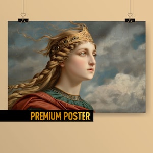 Norse Mythology Freya Portrait Poster - Viking Goddess Freya Art, Valkyria Freya, Mythical Decor, Freya Goddess Nordic Wall Art - Nordic Art