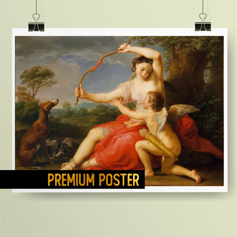 Artemis goddess and Cupid Poster - 18th century Masterpiece - Neoclassical Rococo painting by Pompeo Batoni - Greek mythology cherub
