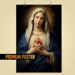 Immaculate heart of Mary Poster - Blessed virgin Italian Renaissance Art - Virgin Mary sacred heart - Protective Marian baroque portrait