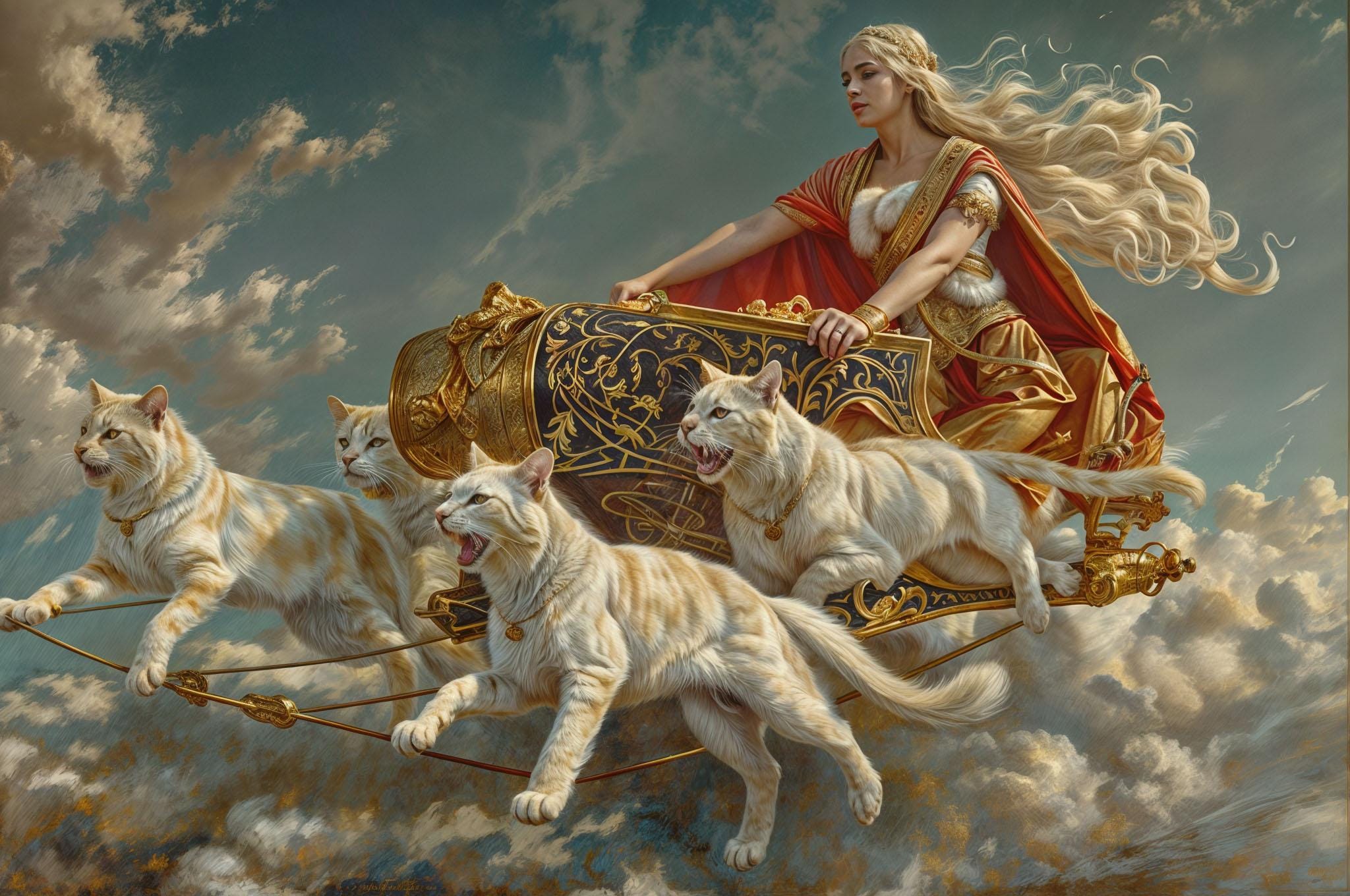 猫の戦車を持つ愛の女神フレイヤのポスター - フレイヤファンタジー