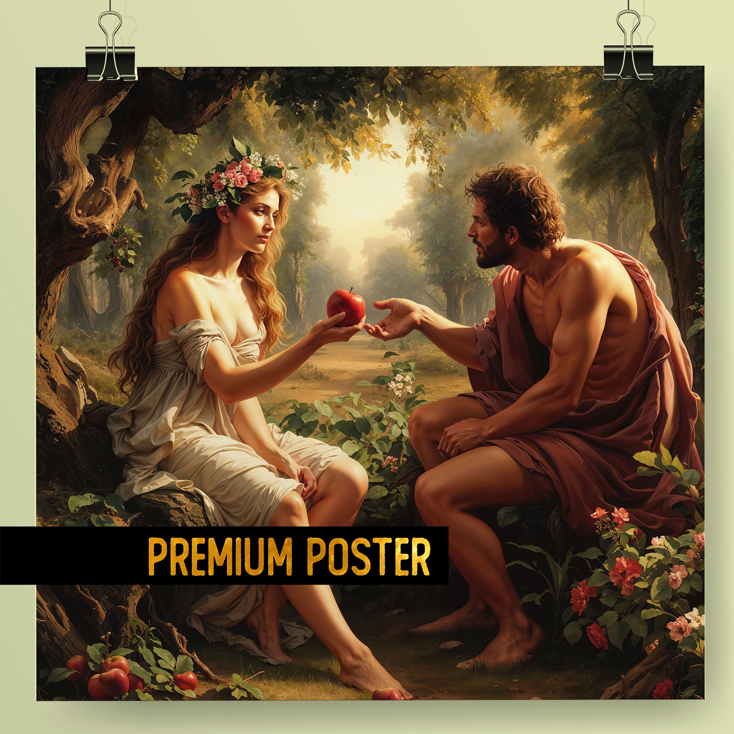 Adam and Eve in Paradise Poster Beautiful Painting Original Sin in the