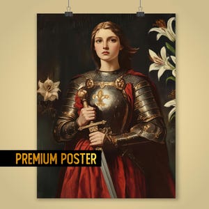 Póster con retrato de la patrona Santa Juana de Arco, arte mural de estilo renacentista, decoración de personajes históricos para el hogar y la oficina, gran regalo católico