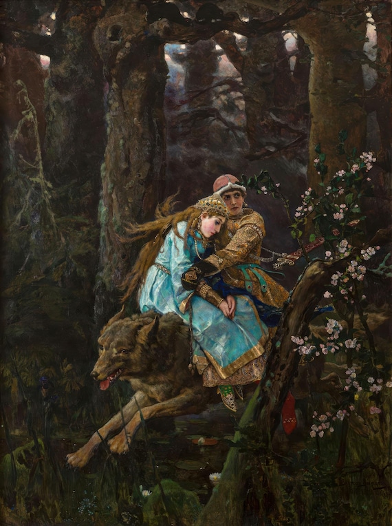 Ivan Tsarevich Riding the Grey Wolf by Viktor Vasnetsov