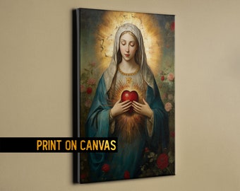 Immaculate heart of Mary Renaissance art Canvas- Virgin Mary artwork - blessed Virgin Mary - religious imagery - Print on Canvas