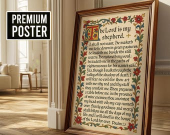 Luminous medieval Psalm 23 wall art – The Lord Is My Shepherd - Catholic Bible verse – Scripture wall art