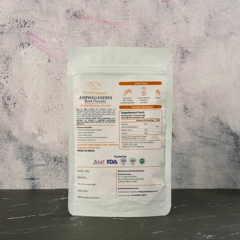 Organic Ashwagandha Root Powder, 100% Pure Withania Somnifera, Indian Ginseng, Fresh & High-Quality