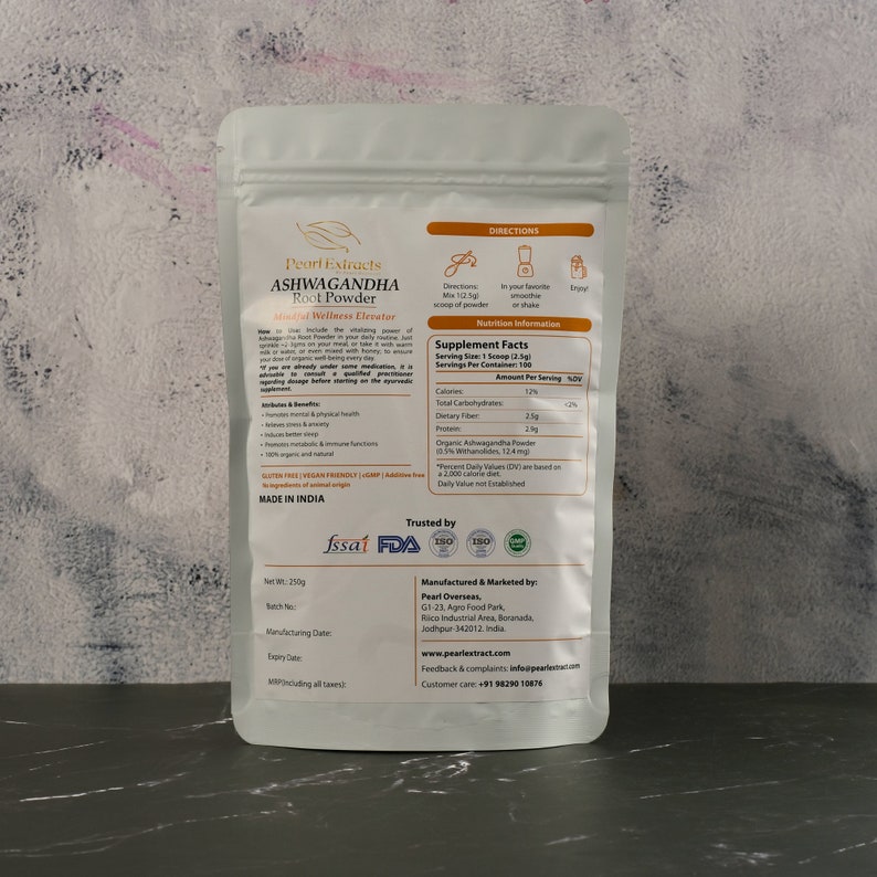 Organic Ashwagandha Root Powder, 100% Pure Withania Somnifera, Indian Ginseng, Fresh & High-Quality
