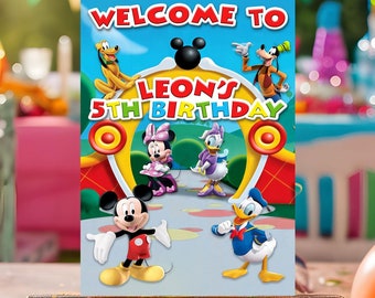 Letrero de bienvenida de Mickey Mouse Clubhouse, Letrero de bienvenida de Clubhouse, Letrero de bienvenida para fiestas, Letrero de bienvenida para cumpleaños, Decoración para fiestas, Descarga digital