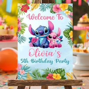 Stitch Angel Birthday Party Welcome Sign, Stitch Welcome Sign, Stitch Birthday Party Welcome Sign, Stitch Party Decoration, Digital Download