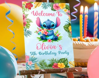 Letrero de bienvenida para fiesta de cumpleaños de Stitch, Letrero de bienvenida para fiesta de cumpleaños de Stitch, Decoración para fiesta de Stitch, Descarga digital