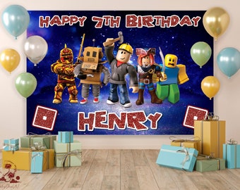 Toile de fond d'anniversaire à thème Roblox, toile de fond d'anniversaire de garçon Roblox, décoration de fête Roblox, décorations d'anniversaire Roblox, articles de fête d'anniversaire garçon