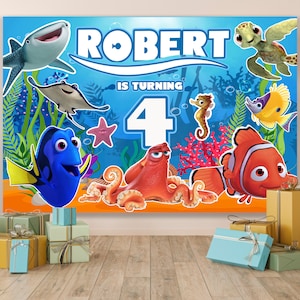 Cenário de aniversário do Finding Nemo, festa de aniversário do Finding Nemo, decoração para festa do Finding Nemo, decorações do Finding Nemo, cenário temático do Finding Nemo