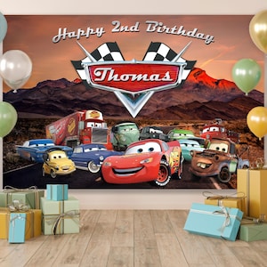 Fondo de cumpleaños de Cars, pancarta de Cars, fondo de Cars, decoración de cumpleaños de Cars, fiesta de cumpleaños de Cars, decoración de fiesta de Cars, descarga digital de Cars