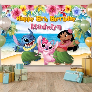 Fondo de cumpleaños de Lilo Stitch, fiesta de cumpleaños de Lilo Stitch, decoración de fiesta de Lilo Stitch, invitación de cumpleaños de Lilo Stitch, invitación de Lilo Stitch