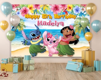 Toile de fond d&#39;anniversaire Lilo Stitch, fête d&#39;anniversaire Lilo Stitch, décoration de fête Lilo Stitch, Faire-part d&#39;anniversaire Lilo Stitch, Faire-part Lilo Stitch