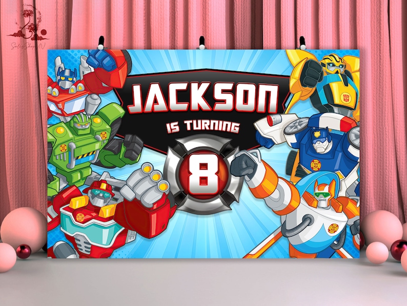 Two The Rescue Backdrop Rescue Bots Birthday Backdrop, Transformers Personalized Party Banner ...