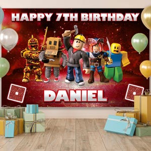 Cenário de aniversário de menino Roblox, Cenário de aniversário tema Roblox, Decoração de festa Roblox, Decoração de aniversário Roblox, Artigos para festa de aniversário Roblox