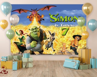 Toile de fond d'anniversaire Thème Shrek, Toile de fond d'anniversaire Shrek, Décoration de fête Shrek, Bannière Anniversaire Shrek, Fête d'anniversaire Shrek, Toile de fond Shrek