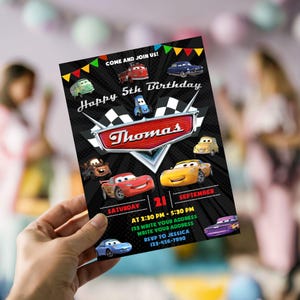 Autos-Geburtstags-Einladung, Lightning McQueen-Geburtstags-Party Einladung, Autos-Geburtstags-Party Einladung, Autos Lightning Geburtstag einladen