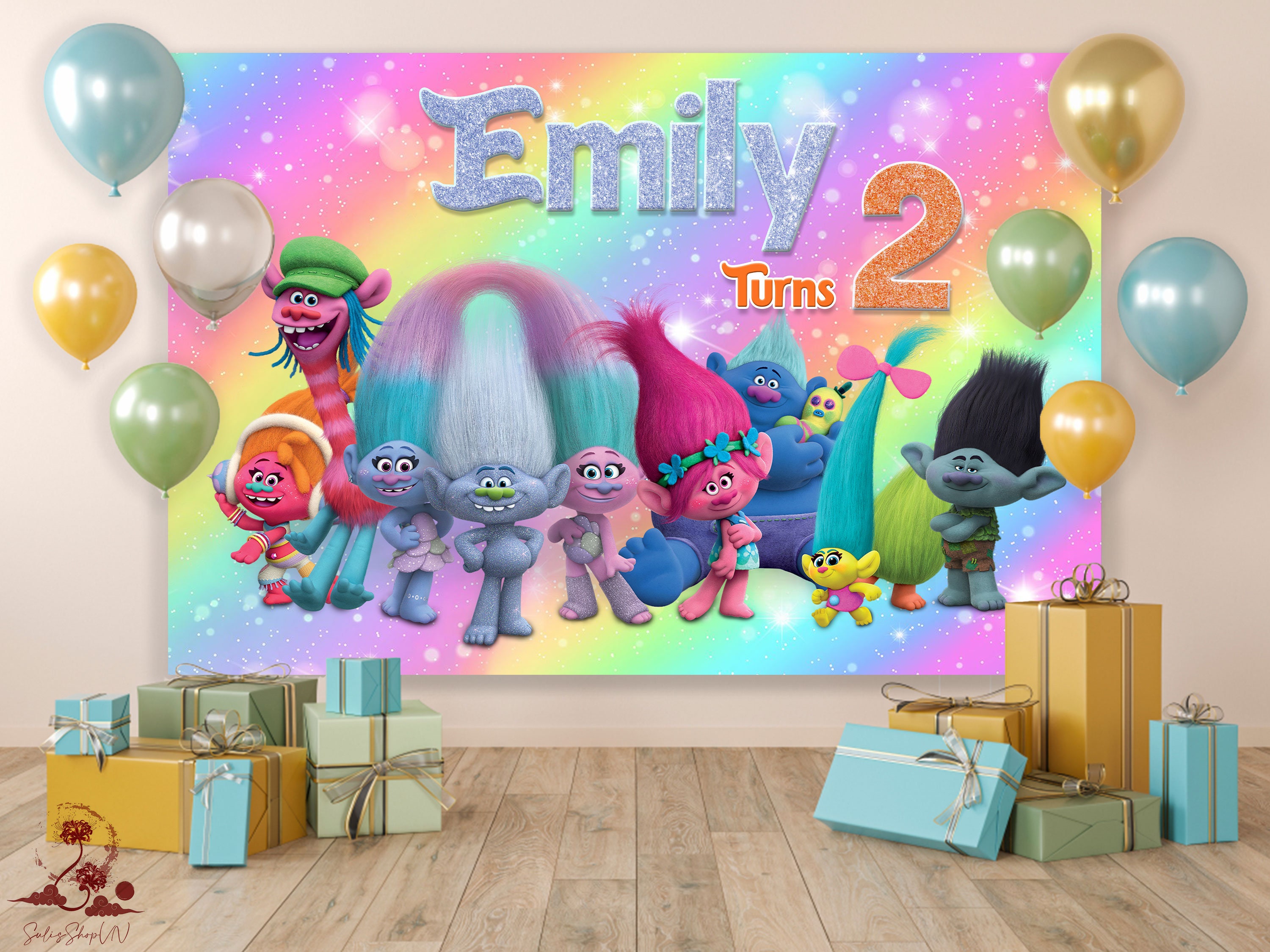 Birthday Backdrop Trolls Theme, Trolls Birthday Backdrop, Trolls Party