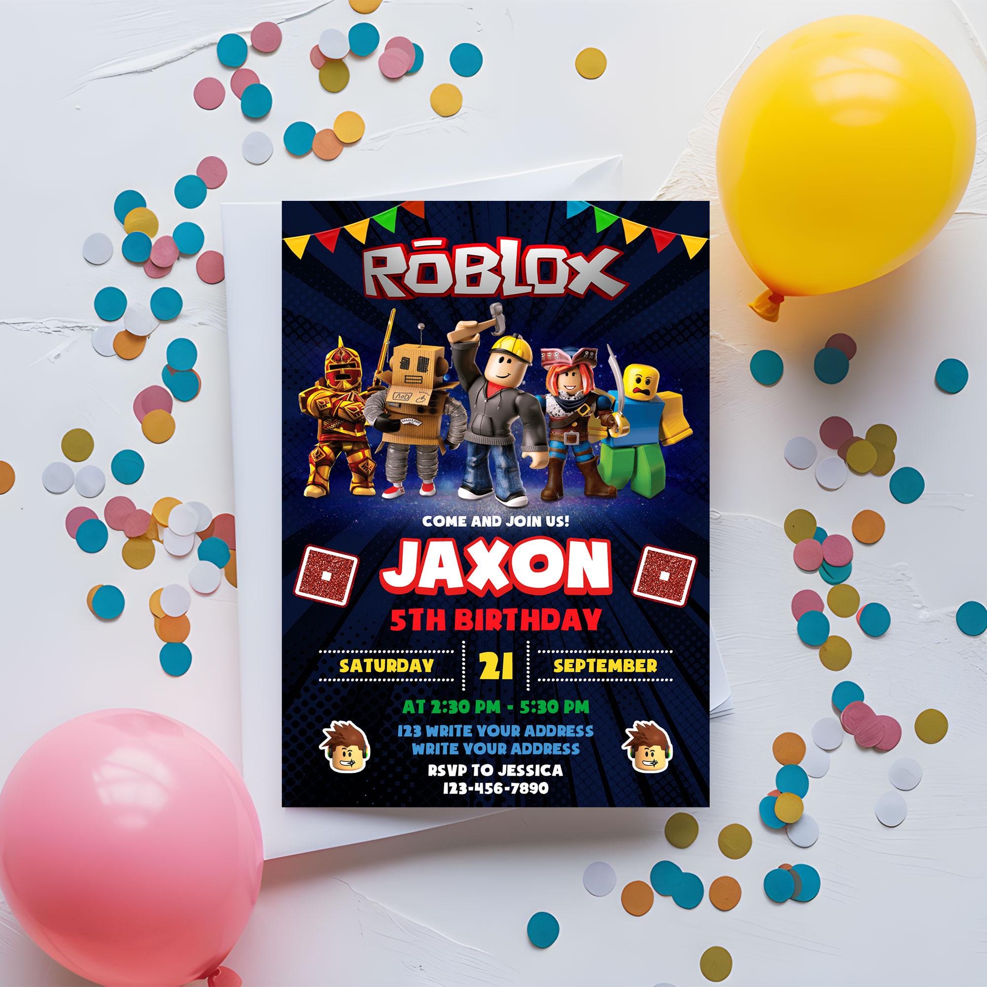 Cartes D'invitation Anniversaire Enfant Roblox - Lot De 12 Cartes + Enveloppes + Autocollants - 15x10 Cm - Fête à Thème