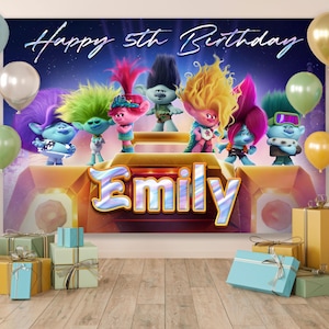 Trolls Band Together Birthday Backdrop, Birthday Backdrop Trolls Theme, Trolls Party Decor, Trolls Birthday Banner, Trolls Birthday Party