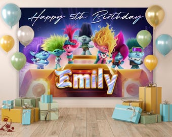 Trolls Band Together Birthday Backdrop, Birthday Backdrop Trolls Theme, Trolls Party Decor, Trolls Birthday Banner, Trolls Birthday Party