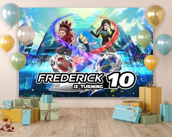 Sfondo per compleanno Beyblade X, striscione per festa Beyblade, decorazioni Beyblade, festa di compleanno Beyblade, decorazioni per festa Beyblade (download digitale)