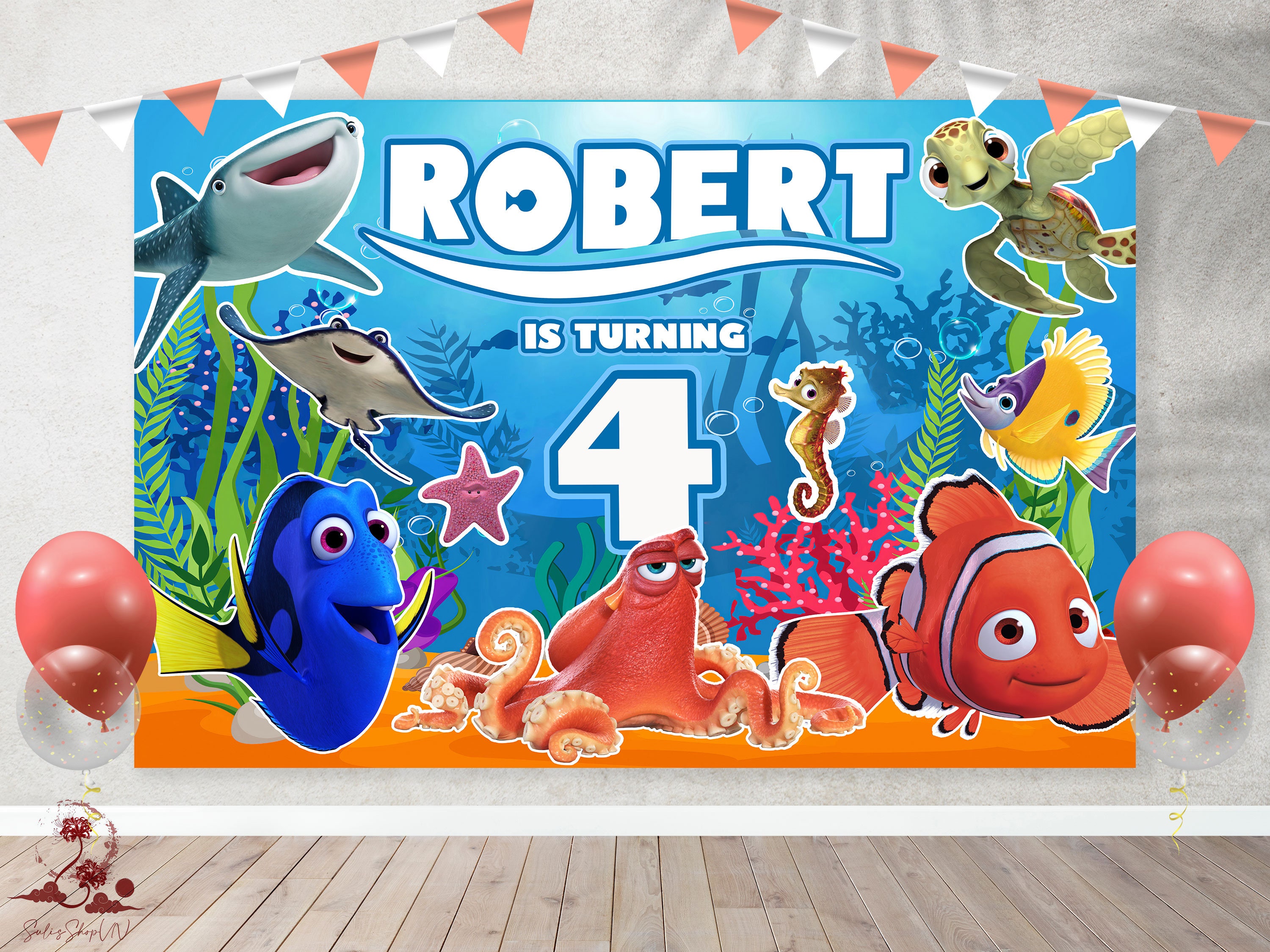 Finding Nemo Birthday Backdrop, Finding Nemo Birthday Party, Finding