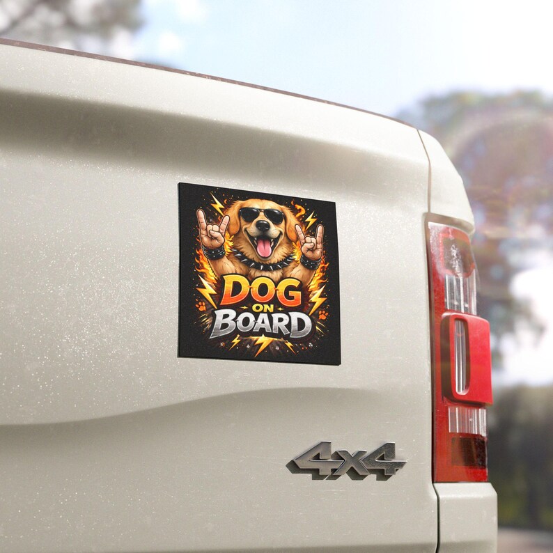 Dog on Board Sticker, Funny Rock Dog Car Sticker, Metal Dog Decal, Dog ...