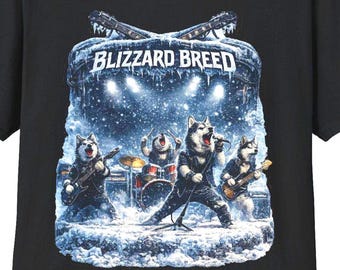 Shirt husky metalband, shirt heavy metal husky, T-shirt Blizzard Breed husky wolven, grafisch shirt winter husky, Dark Fantasy husky band T-shirt