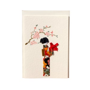 Carte faite main Geisha japonaise avec cadeau en papier Yuzen Washi - Rouge