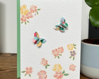Handmade Origami Greeting Card with Butterflies and Flowers: Perfect for Birthday, Anniversary, and Thank You Cards