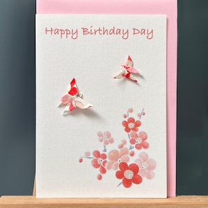 Happy Birthday Karte Origami Schmetterlinge und Kirschblüten rosa japanisches Chiyogami Papier A6