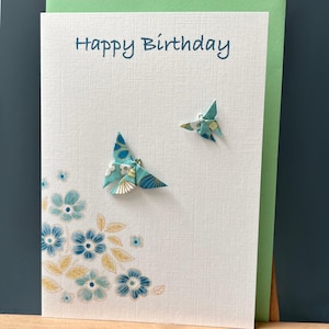 Geburtstagskarte Origami Schmetterlinge ruhig türkis japanisches Chiyogami Yuzen Papier A6