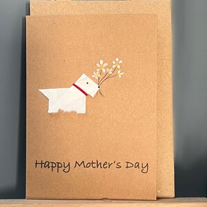 Handgemachte glückliche Mutter Tages Karte niedlicher Origami West Highland Terrier Hund Hund und Blumen Maulbeerbaumpapier für Hundeliebhaber westie A6