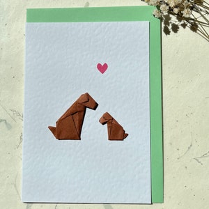 Carte de voeux faite main Origami Chiens Mère et chiot marron
