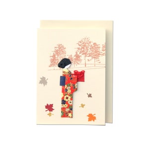 Handgemachte Origami Grußkarte Japanische Geisha mit Ahorn Baum und Blättern