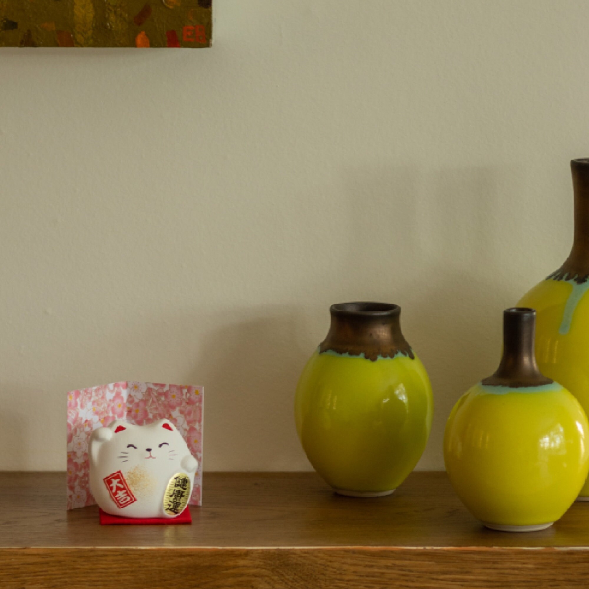 Japanese Maneki Neko White Lucky Cat for Good Health With Mat and