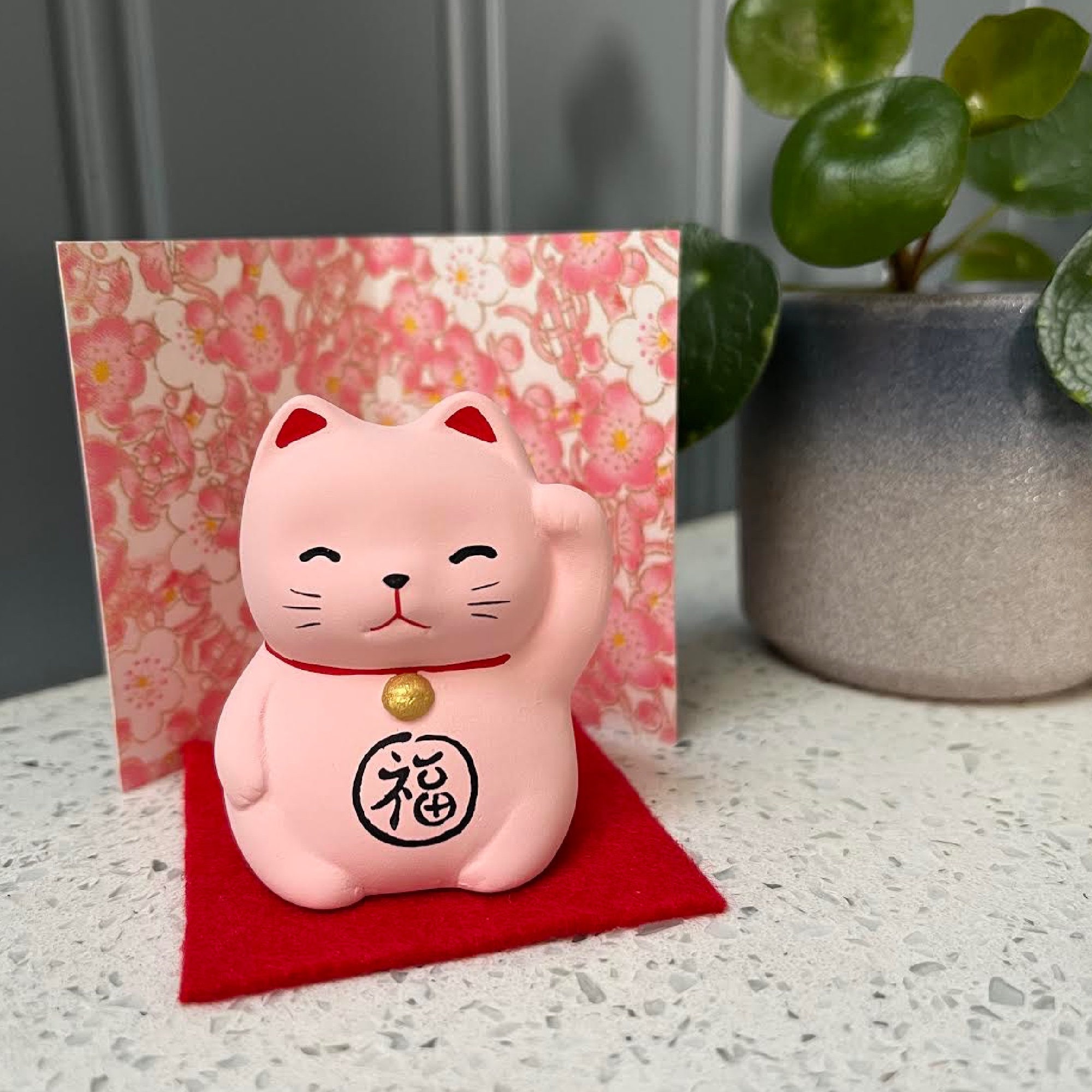 Japanese Maneki Neko Cute Small Lucky Cat Pink for Love and