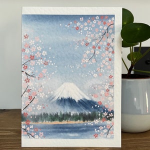 Carte de voeux Fleurs printanières du mont Fuji, aménagement paysager de brume matinale