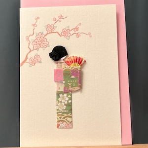 Handgemachte Karte Origami japanischer Kimono Geisha und Fächer Yuzen Washi rosa Kyoto Design für Geburtstage, Jubiläum und besondere Anlässe