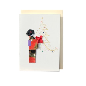 Weihnachtskarte handgemachte Origami japanische Geisha mit Weihnachtsbaum und Geschenk, Chiyogami Yuzen Papier für jemand besonderen