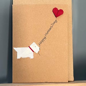 Carte de fête des mères faite main en origami mignon chien West Highland Terrier et ballon coeur en origami Papier mûrier pour les amoureux des chiens westie A6
