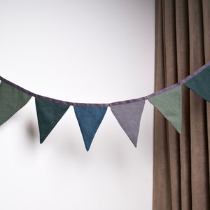Linen bunting banner, linen flag garland for a party, linen garland wall decor, Gender neutral bunting for a nursery or kids&#39; room