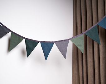 Linen bunting banner, linen flag garland for a party, linen garland wall decor, Gender neutral bunting for a nursery or kids' room