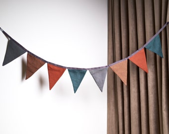 Linen bunting banner for kids room, flag garland for a party, flag garland for tent, wall decoration for kids room, wall decor for nursery