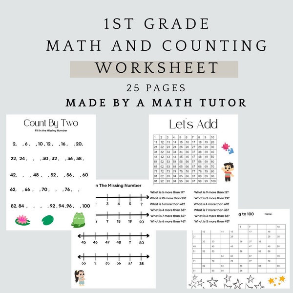 Educational First Grade Counting Worksheet, Fun Math Work Sheets, Practice Problems Homeschool / School, Counting Skills Extra Practice